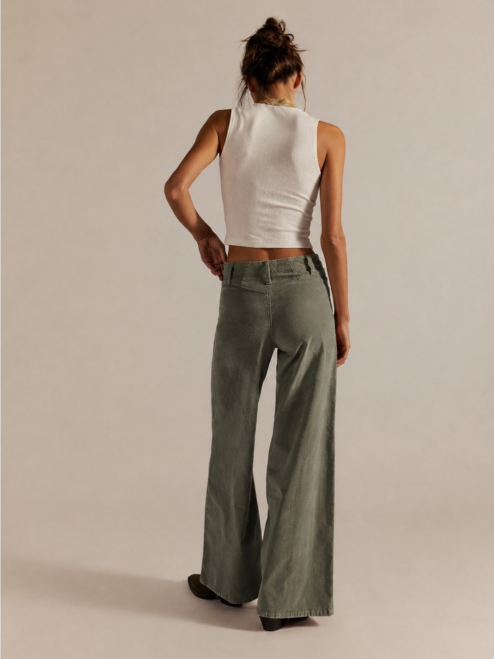 NWT We The Free Libre Cord Wide Leg Jeans Olive Green Corduroy 28 Free People - Picture 3 of 7